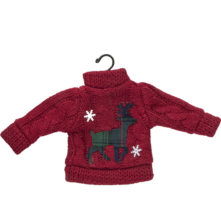8" Red Sweater with Plaid Reindeer Christmas Ornament