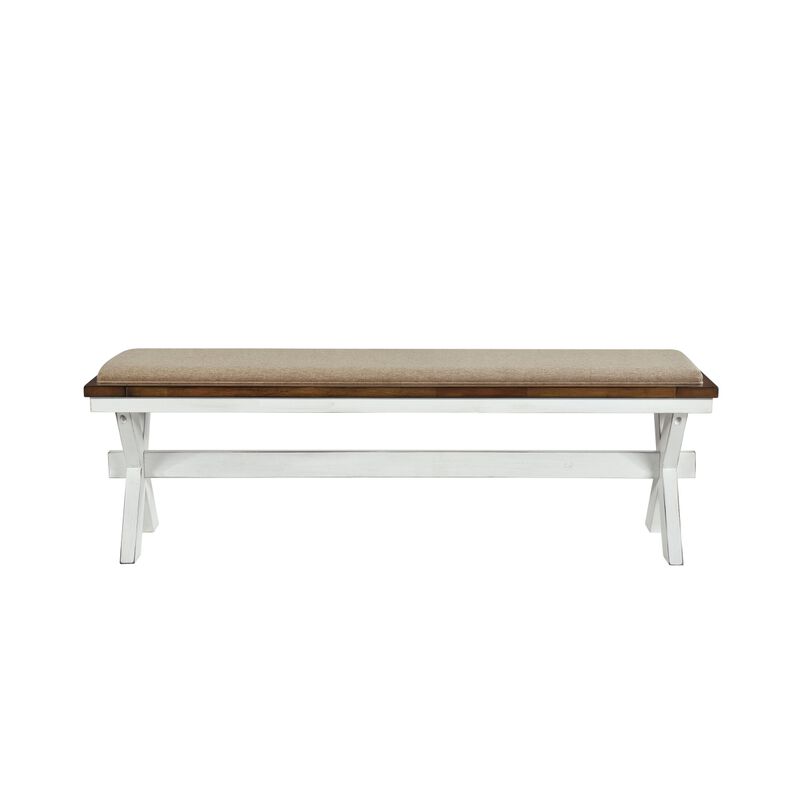 Traditional Oak Bench with Fabric Seat
