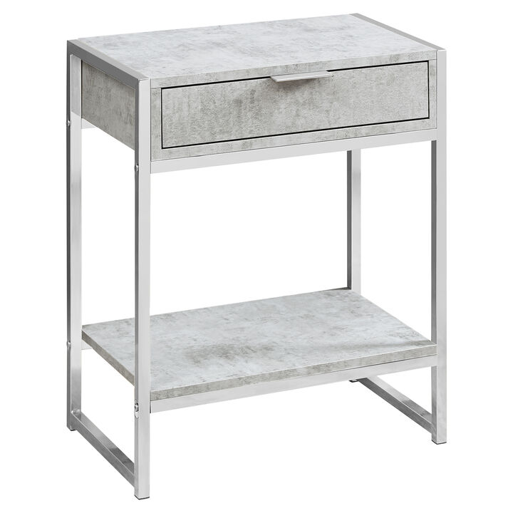 Monarch Specialties I 3481 Accent Table, Side, End, Nightstand, Lamp, Storage Drawer, Living Room, Bedroom, Metal, Laminate, Grey, Chrome, Contemporary, Modern