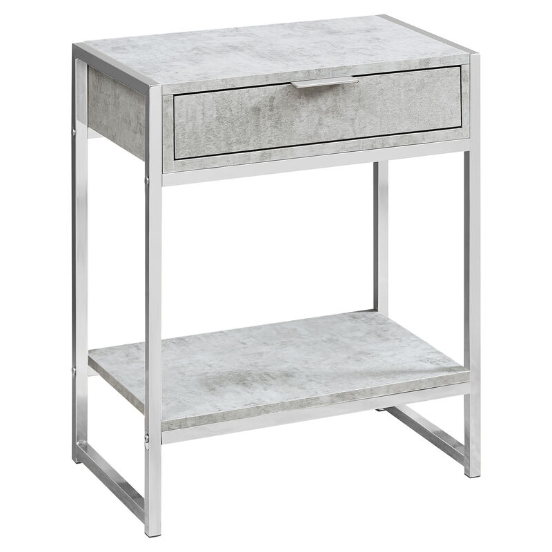 Monarch Specialties I 3481 Accent Table, Side, End, Nightstand, Lamp, Storage Drawer, Living Room, Bedroom, Metal, Laminate, Grey, Chrome, Contemporary, Modern