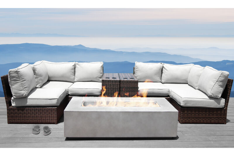 Living Source International 9-Piece Wicker Sectional Set with Cushion - Espresso