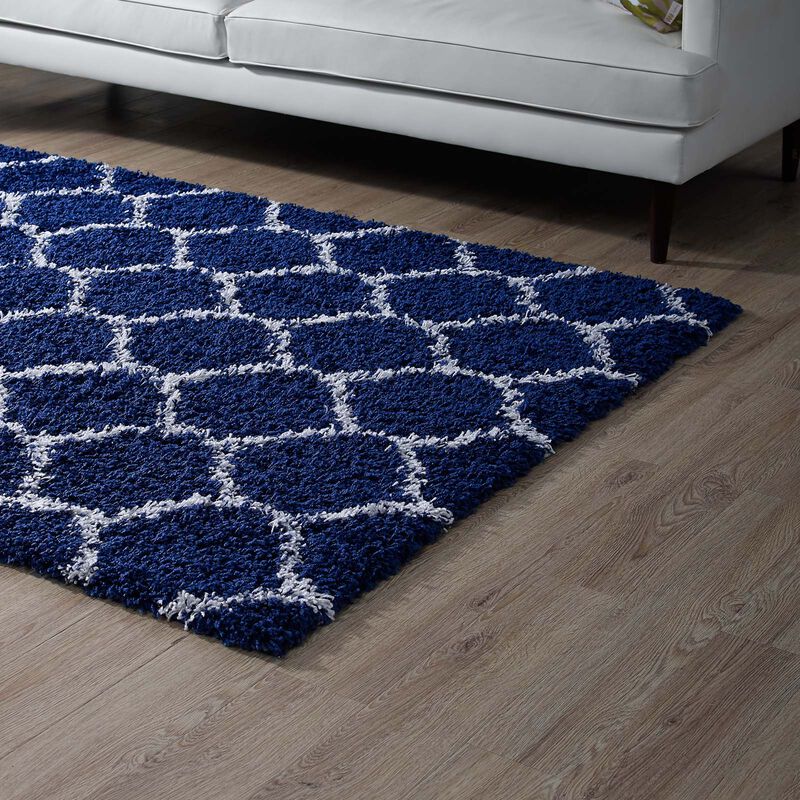 Solvea Moroccan Trellis 5x8 Shag Area Rug - Navy and Ivory
