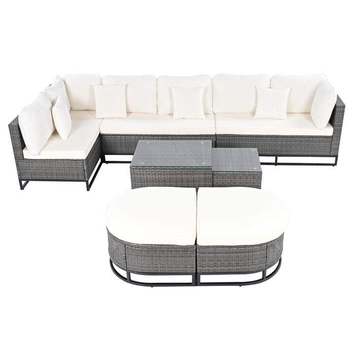 Whisen 7-Piece Outdoor Wicker Sofa Set, Modular Rattan Sectional with Coffee Table & Pillows, Patio Furniture for Garden & Deck