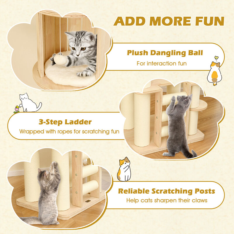 Tall Cat Tree Wooden Cat Tower with Cozy Perch Condo Space Capsule