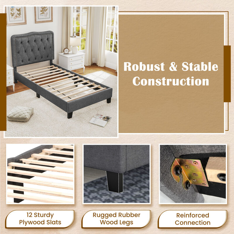 Bed Frame with  Tall Button Tufted Headboard