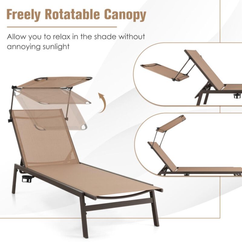 Hivvago Outdoor Chaise Lounge Chair with Sunshade and 6 Adjustable Position-Brown