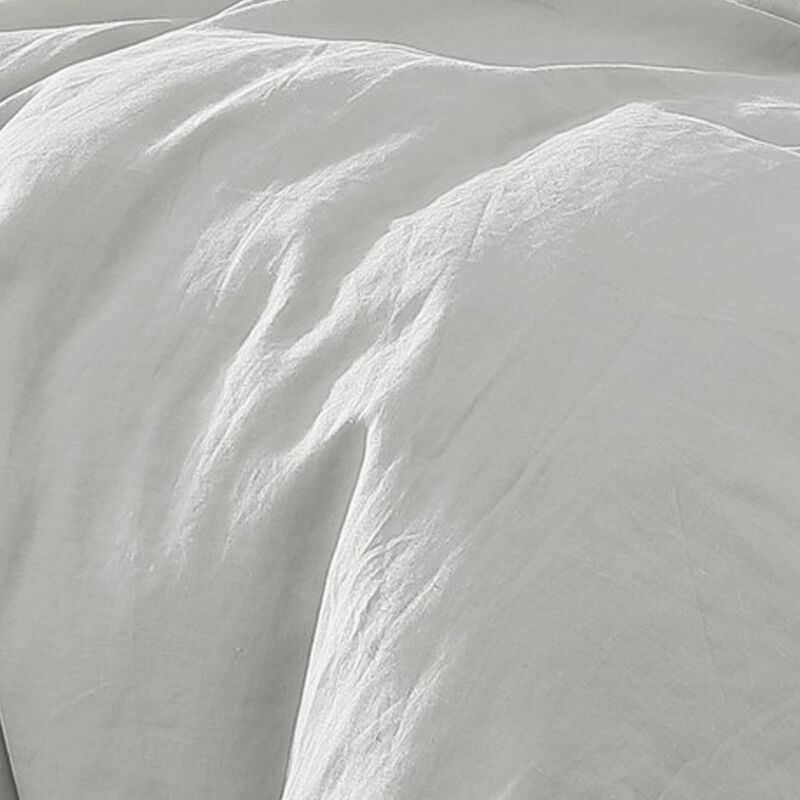 Edge 4 Piece King Size Duvet Comforter Set, Washed Linen, Cotton, Soft Gray - Benzara