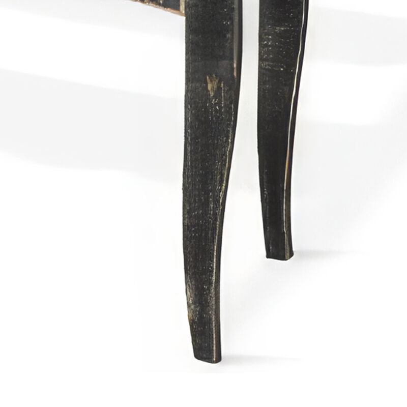 Rena Side End Table with Scallop Trim, 28 Inch Rustic Black Mahogany - Benzara