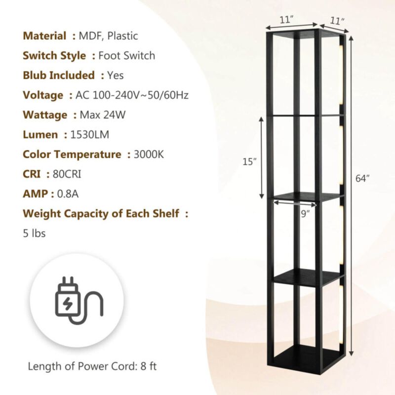 Hivvago 64 Inches Floor Lamp with 3-Level Dimmable LED Bulbs and Rotatable LED Poles