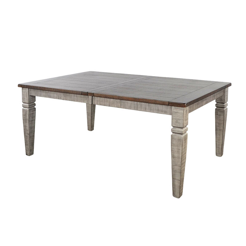 Camie Dining Table Extendable 66-90 Inch Dark Brown Gray Mahogany Wood - Benzara