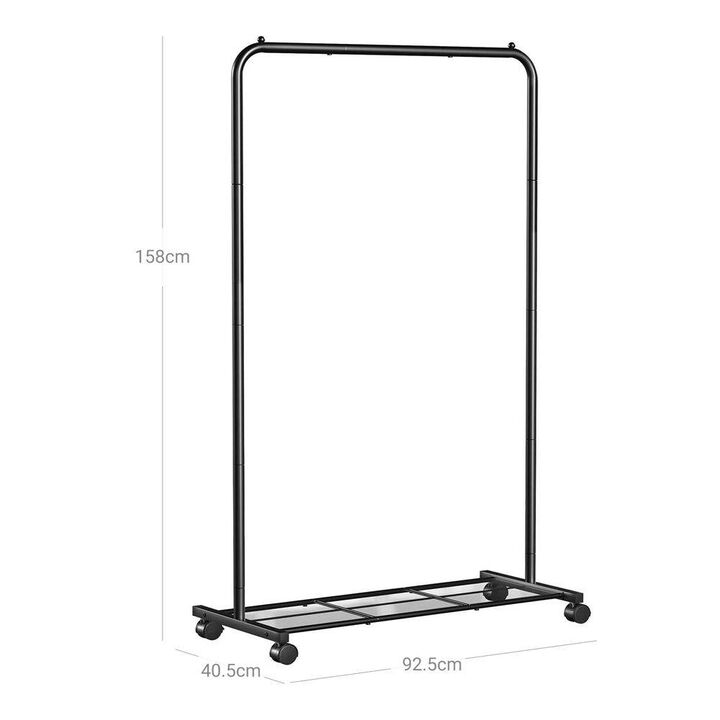 Hivvago Simple Black Steel Tube Rolling Garment Clothes Rack with Bottom Mesh Shelf