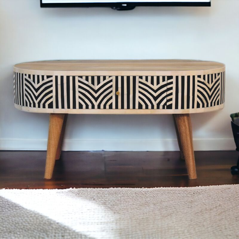 Edessa Bone Inlay  Solid Wood 2 Drawer Coffee Table
