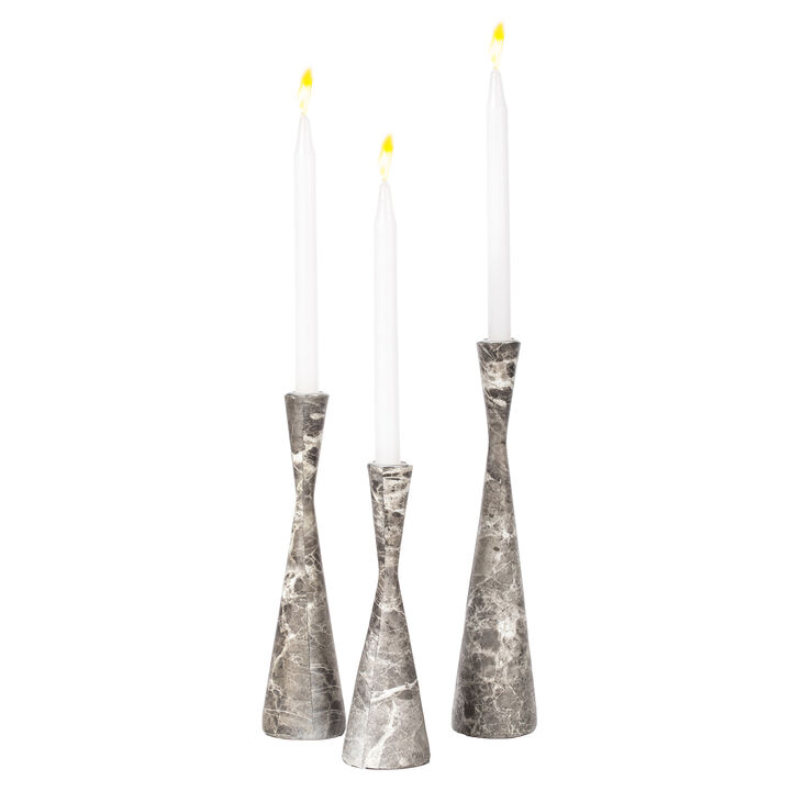 Marble Resin Candle Holders - Set of 3 Exquisite Decorative Taper Candlesticks for Luxurious Home Decor, Elegant Dining Table Centerpieces, Stylish Interior Accents, and Exclusive Event Illumination, Black