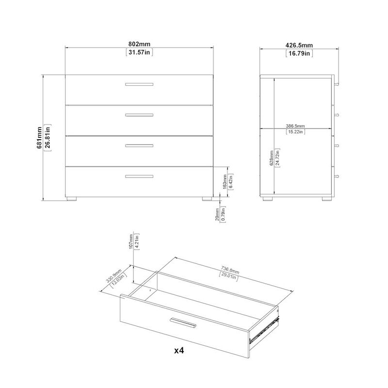 Tvilum Austin 4 Drawer Chest, Oak Structure/White High Gloss