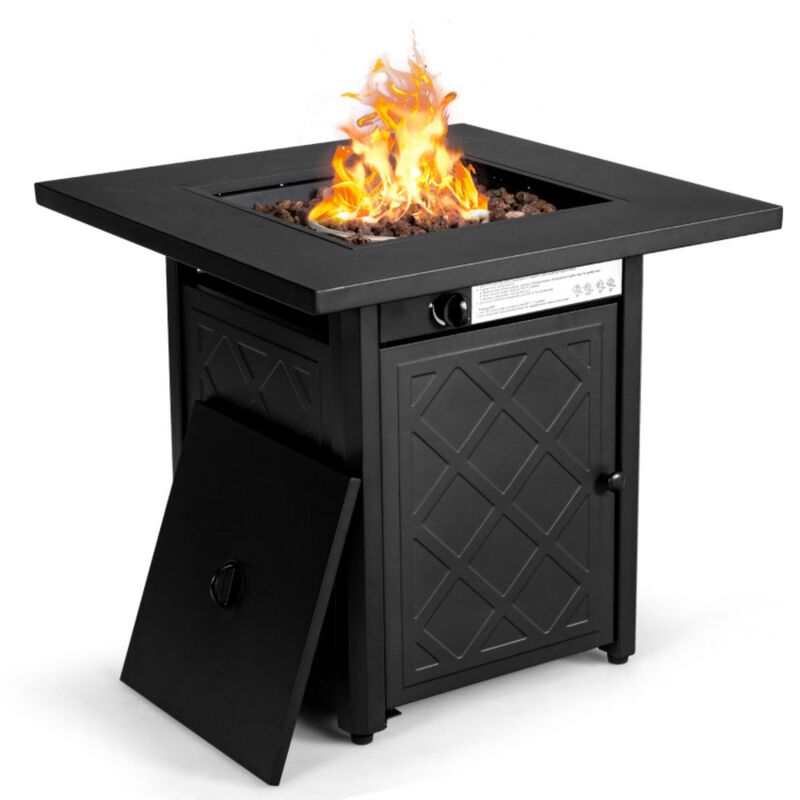 Hivvago 28 Inch Propane 50 000 BTU Patio Square Gas Fireplace with Lava Rock-Black