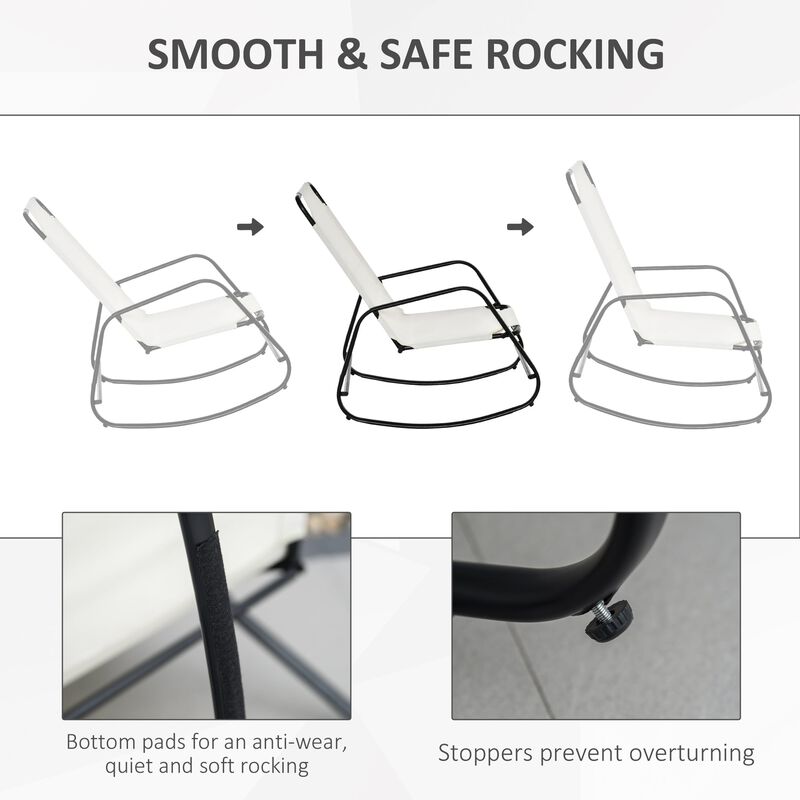 Cream Outdoor Relaxer: White Sling Rocking Chair for Patio