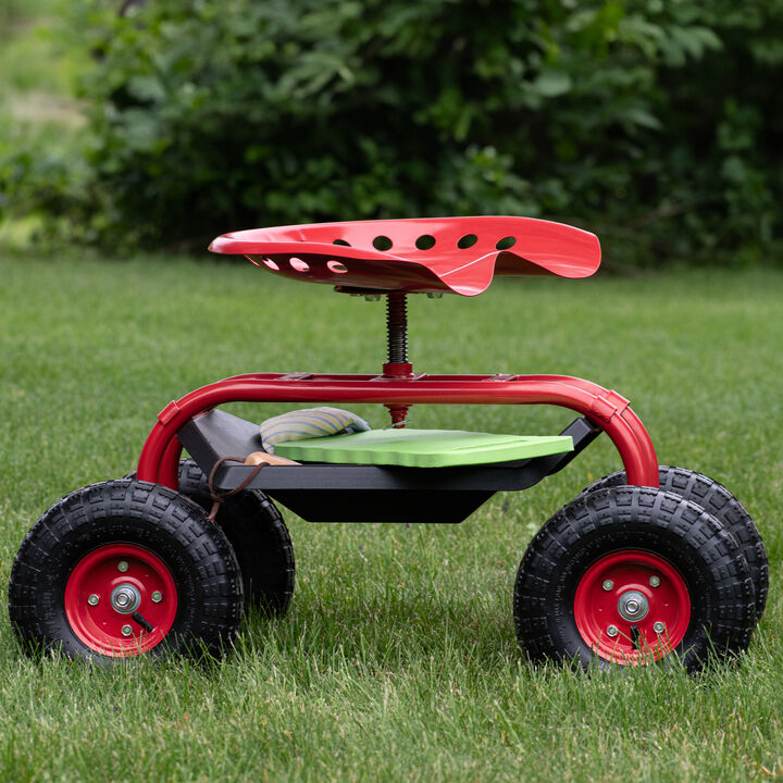 Sunnydaze Steel Rolling Garden Cart with Swivel Steering/Tray