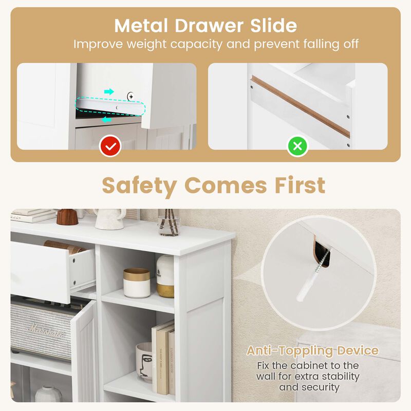 Costway Bathroom Floor Cabinet Freestanding Kitchen Cupboard Storage Organizer with Drawer