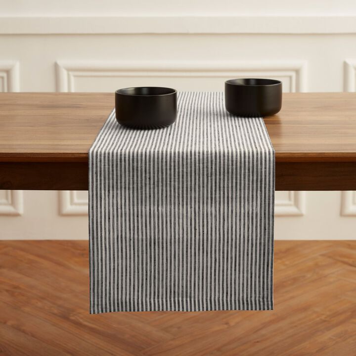 Solino Home 100% Pure Linen Table Runner 14 x 90 Inch | Narrow Stripe