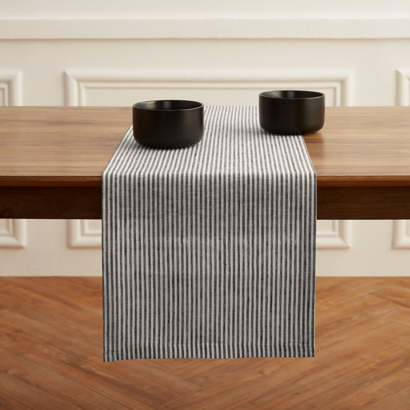 Solino Home 100% Pure Linen Table Runner 14 x 90 Inch | Narrow Stripe