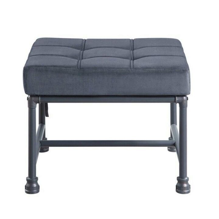 Ottoman in Tufted Gray Velvet and Sandy Gray