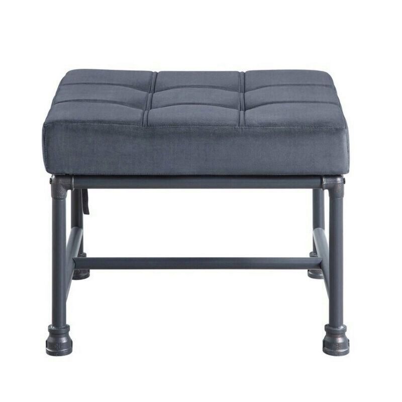 Ottoman in Tufted Gray Velvet and Sandy Gray