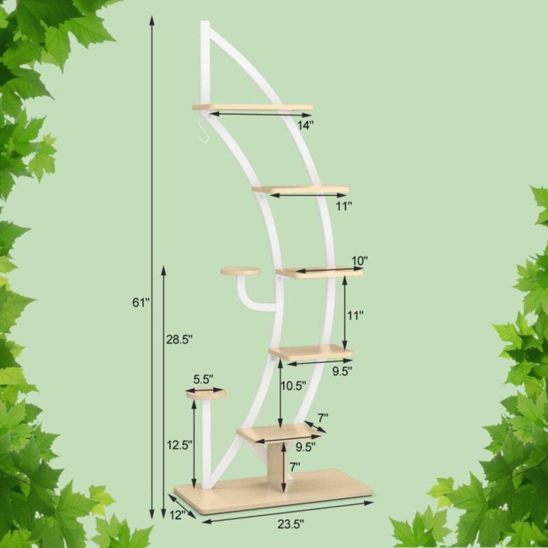 Hivvago 6-Tier 9 Potted Metal Plant Stand Holder Display Shelf with Hook
