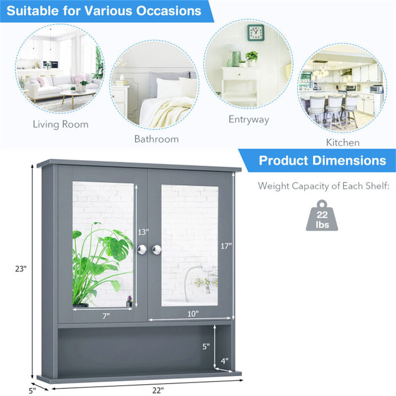 Wall Mounted Bathroom Cabinet with Mirror and Storage Shelves