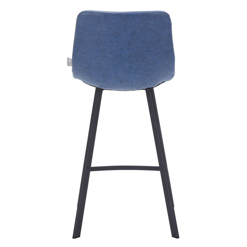 Elland Modern Upholstered Leather Bar Stool With Black Iron Legs & Footrest