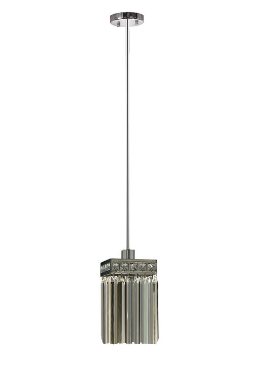 60" Elongated Crystal Spikes Pendant with Square Polished Chrome Shade