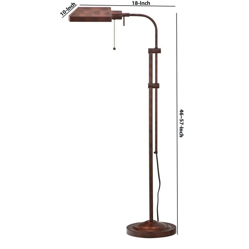 Metal Rectangular Floor Lamp with Adjustable Pole, Bronze-Benzara