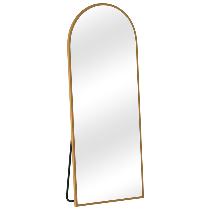 64*21 Arched Gold Aluminum Alloy Framed Floor Mirror with Stand