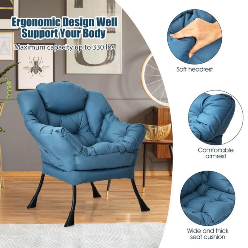Hivvago Modern Polyester Fabric Lazy Chair with Steel Frame and Side Pocket