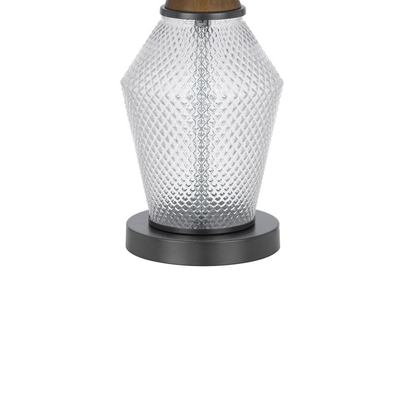 Hay 33 Inch Table Lamp, Diamond Pattern Glass Base, White Fabric Shade - Benzara
