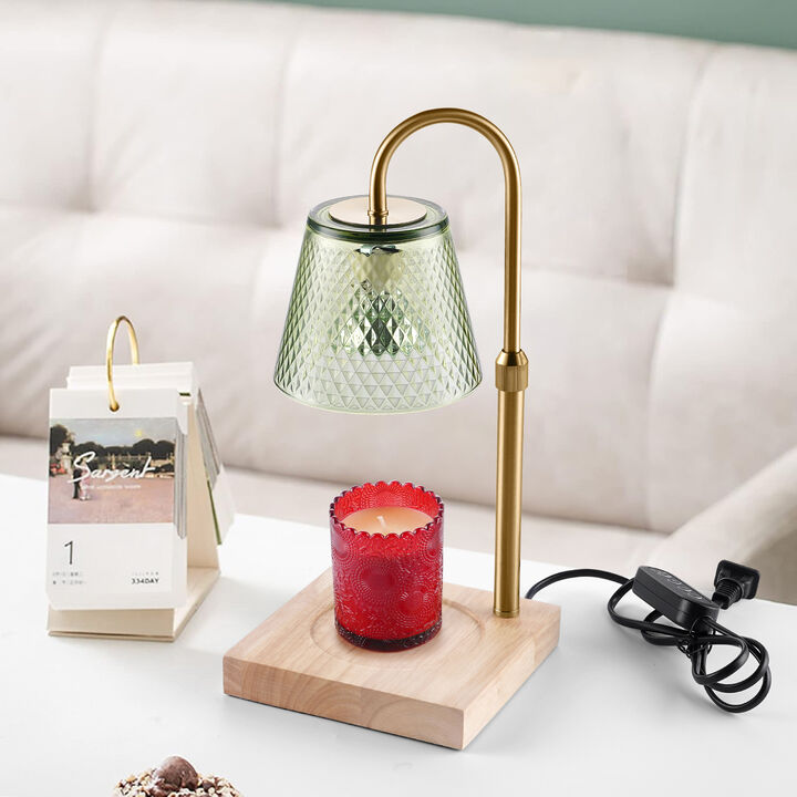 Candle warm lamp with dimmer and timer, aromatherapy wax candle melt lamp, adjustable height, green glass lamp shade, preferred for gifts