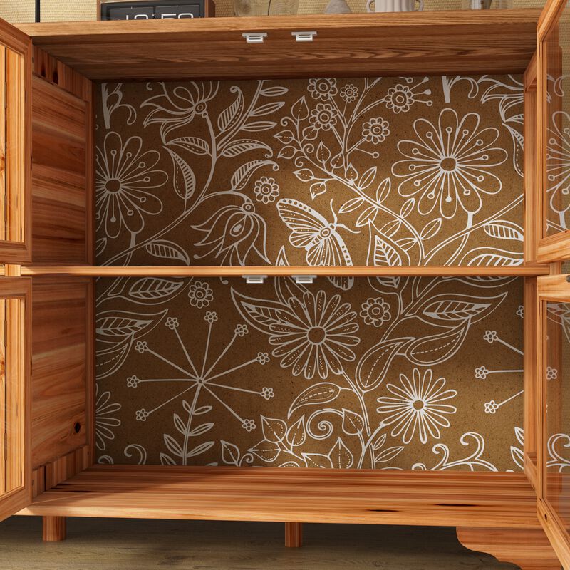 FUFU&GAGA 8-Door Wooden Display Cabinet with Tempered Glass Doors (78.7" W x 19.6" D x 39.3" H),Brown