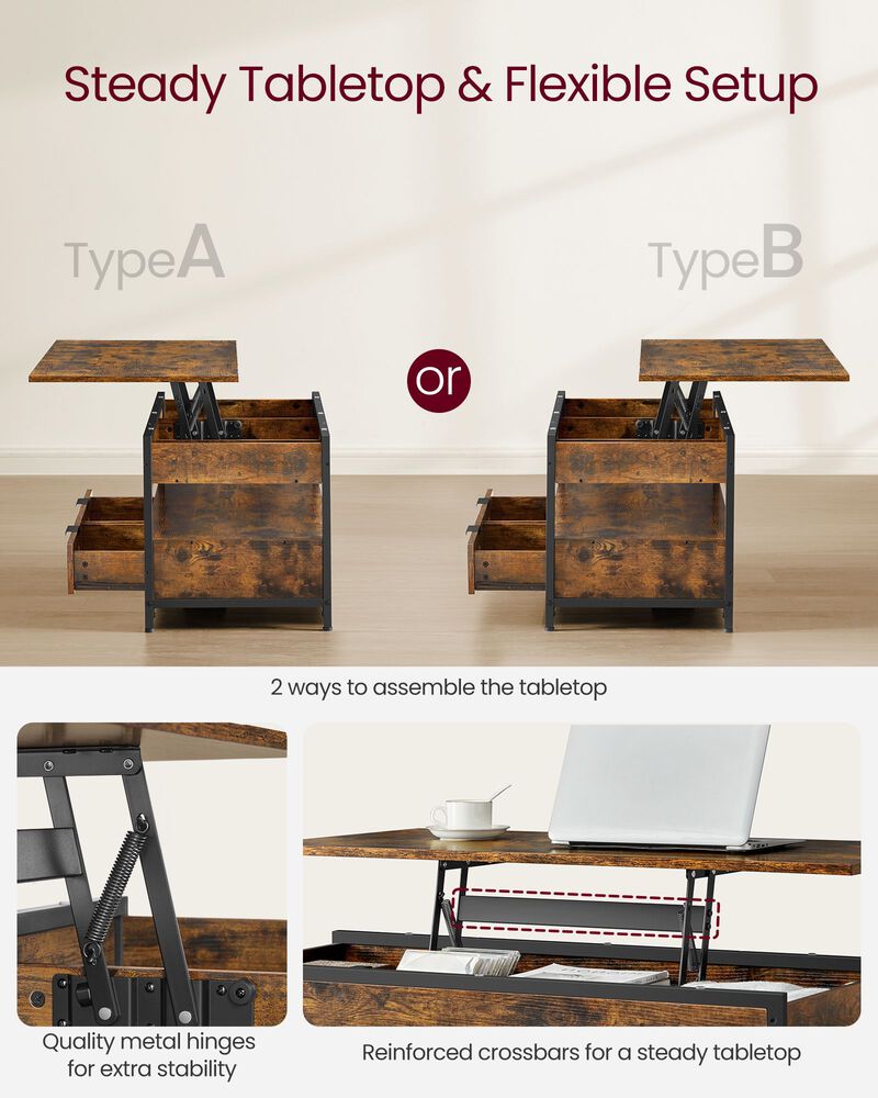 Lift Top Coffee Table with Storage Drawers for Functional and Modern Living Room