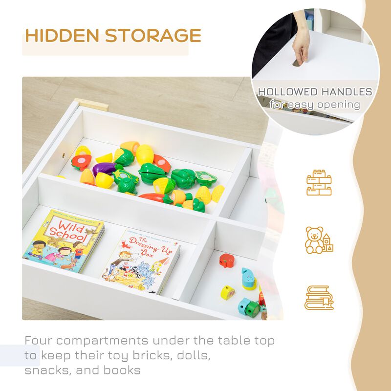 White Kids' Activity Center: 3-Piece Table & Chair Set with Storage