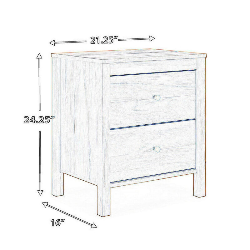 Maci Nightstand, 2 Drawers, Light Natural Brown Wood Finish, 24 Inch - Benzara