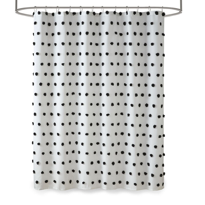 Gracie Mills Albert Polka Dots Casual Shower Curtain with All over pom pom