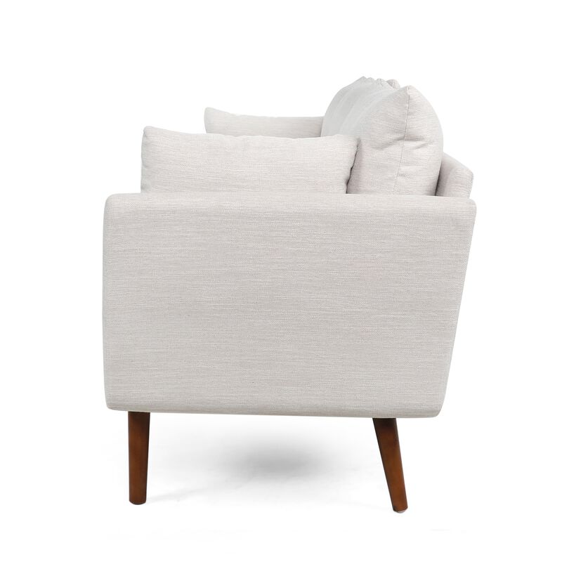 Nate Sofa with 2 Accent Pillows, 77 Inch Birch Wood, Beige Fabric - Benzara