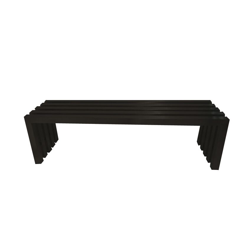 Namo 58 Inch Accent Bench, Modern Slatted Design, Rectangular, Black Steel - Benzara