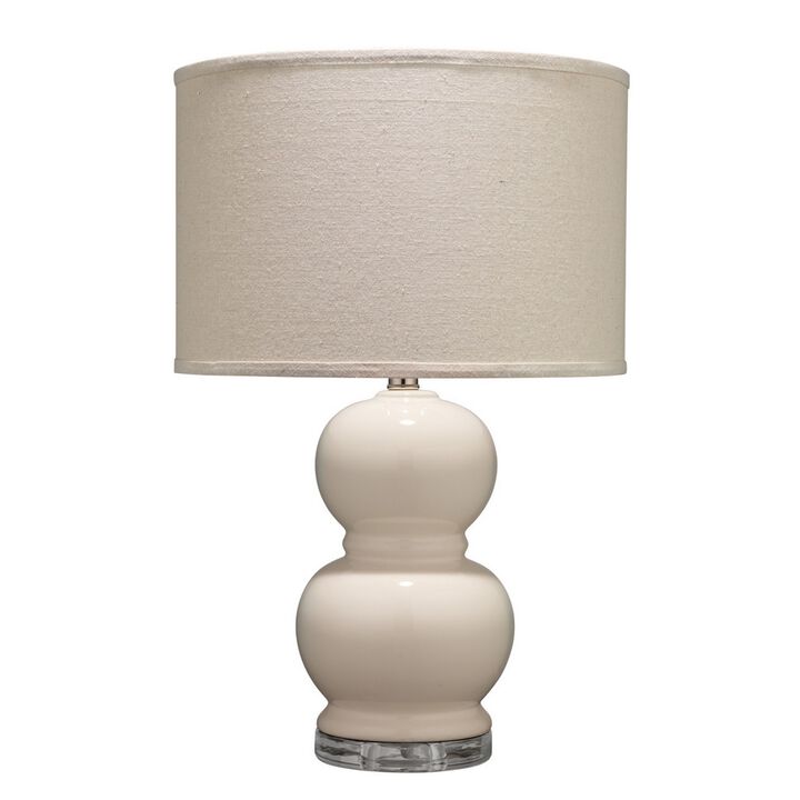 Table Lamp with Stacked Bellied Design Ceramic Base, Cream-Benzara