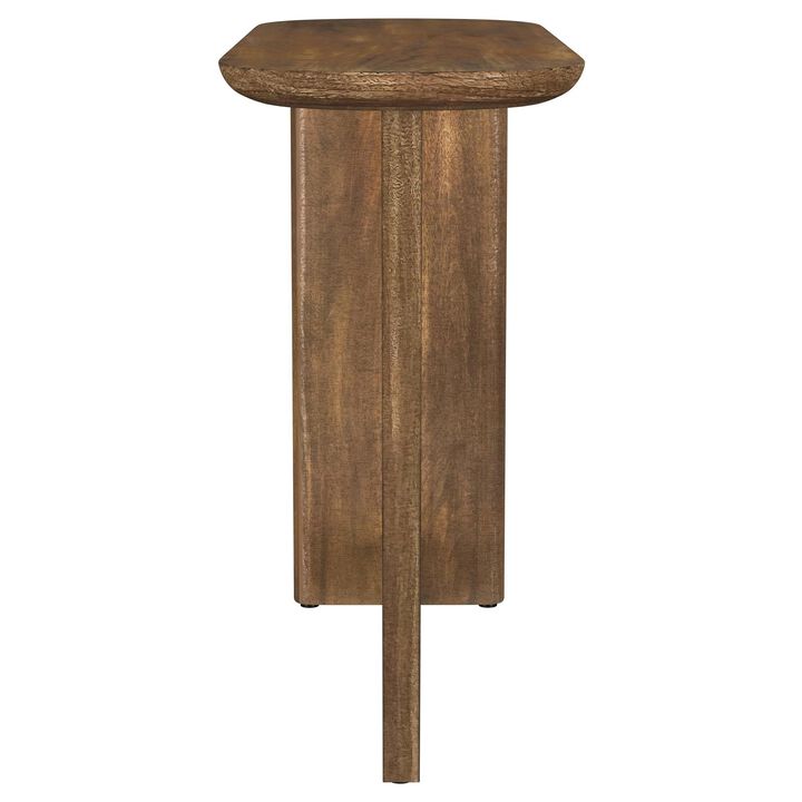 Leti Sofa Console Table, 46 Inch, Brown Mango Wood, L Shaped Base - Benzara