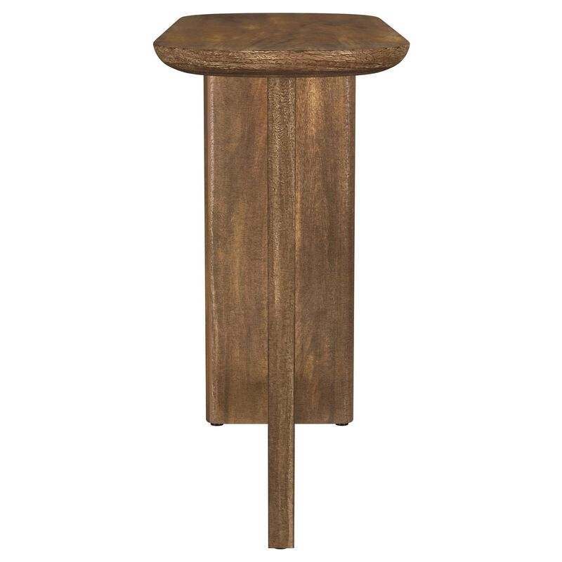 Leti Sofa Console Table, 46 Inch, Brown Mango Wood, L Shaped Base - Benzara