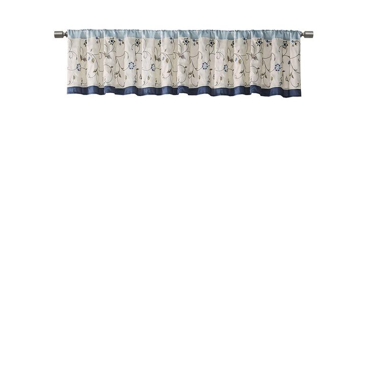 Belen Kox Serene Navy Embroidered Window Valance, Belen Kox