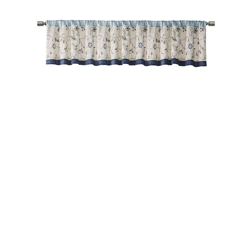 Belen Kox Serene Navy Embroidered Window Valance, Belen Kox