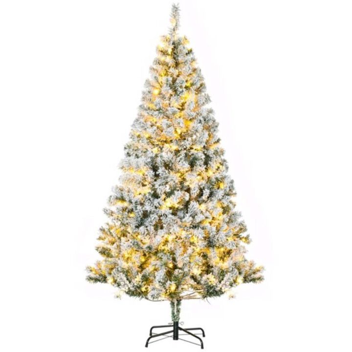 Snow-Frosted Christmas Trees with Warm White LED Lights for Festive Holiday Décor