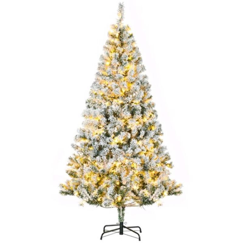 Snow-Frosted Christmas Trees with Warm White LED Lights for Festive Holiday Décor
