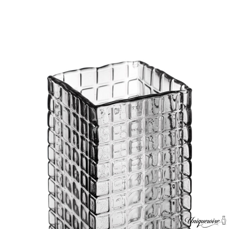12-Inch Square Frosted Gray Glass Vase